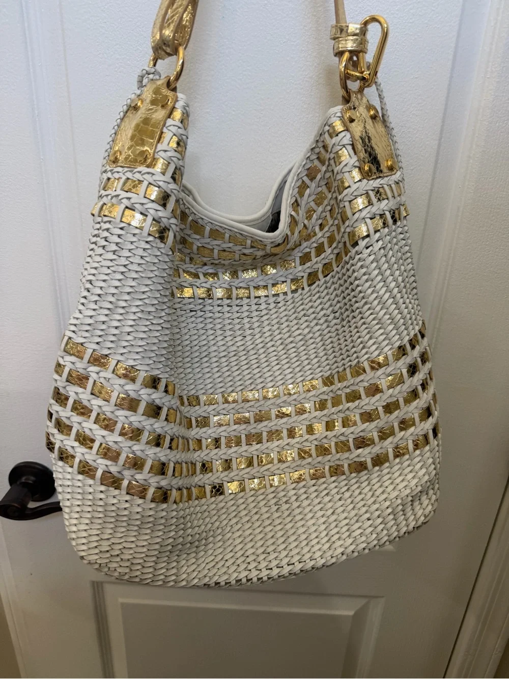 Beverly Feldman white and gold woven large hobo bag Gorgeous